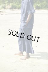 【POSTELEGANT(ポステレガント)】COTTON LINEN STRIPE WIDE TROUSERS/ Navy Stripe