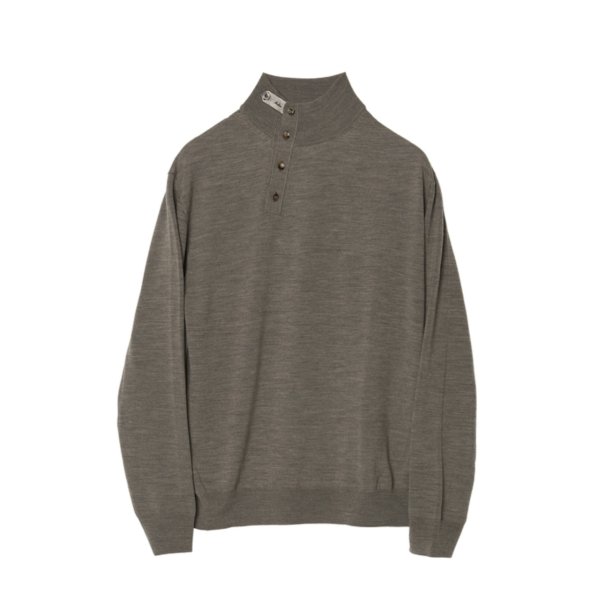 画像1: 【IRENISA(イレニサ)】 LEATHER TAB KNIT PULLOVER/ MOCHA GRAY