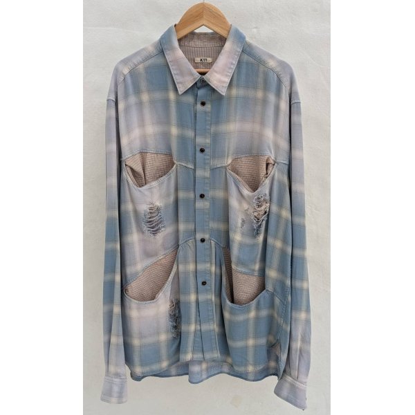 画像1: 【KHOKI(コッキ)】Vintage-effect shirt/Blue