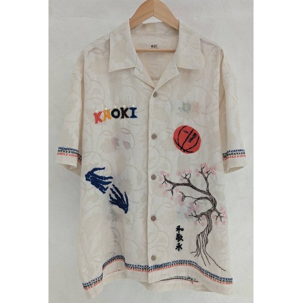 画像1: 【KHOKI(コッキ)】Hand enbroidered-design shirt/White