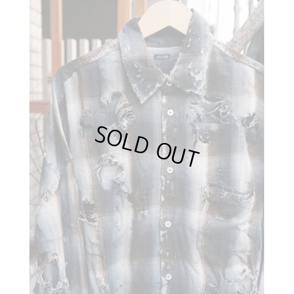 画像2: 【LES SIX(レシス)】Destroyed Mega Flannel/ Brown