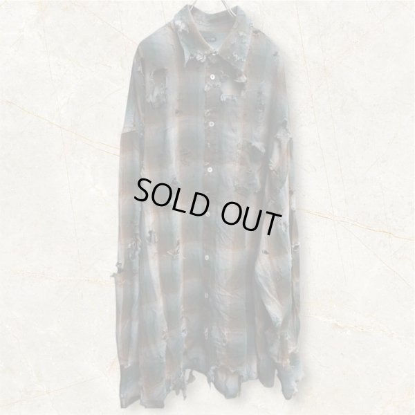 画像1: 【LES SIX(レシス)】Destroyed Mega Flannel/ Green