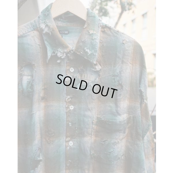 画像2: 【LES SIX(レシス)】Destroyed Mega Flannel/ Green