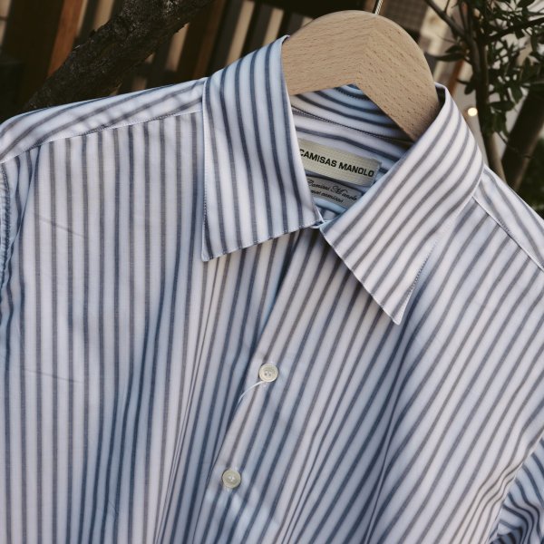 画像2: 【CAMISAS MANOLO(カミサスマノロ)】WHITE/BLACK STRIPES NORMAL SHIRT