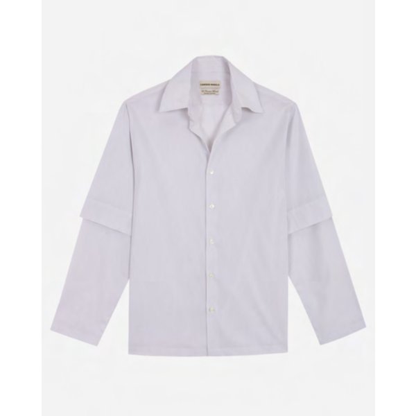画像1: 【CAMISAS MANOLO(カミサスマノロ)】WHITE/BLACK STRIPES DOUBLE SLEEVE SHIRT