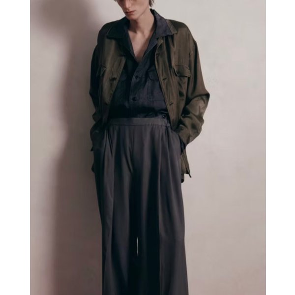 画像1: 【ANTHEM A(アンセムエー)】PIGMENT CUPRO OPEN COLLAR SHIRTS/ CHARCOAL