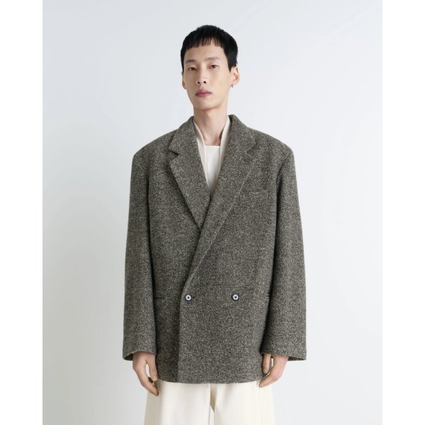 画像3: 【LEMAIRE(ルメール)】SHORT DOUBLE BREASTED COAT/ BLACK×BEIGE MELANGE