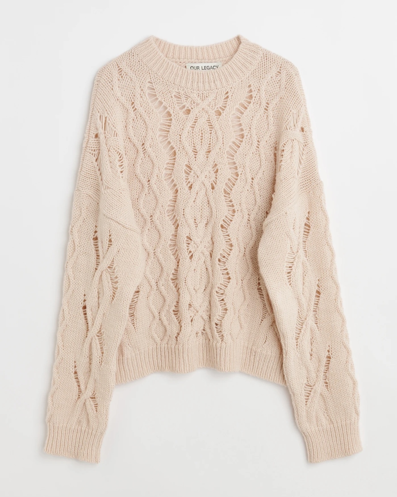 【OUR LEGACY(アワーレガシー)】CABLE SONAR ROUNDNECK/ Delicate Pink Fisherman Wool