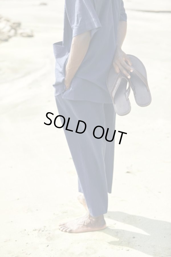 画像6: 【POSTELEGANT(ポステレガント)】COTTON LINEN STRIPE WIDE TROUSERS/ Navy Stripe