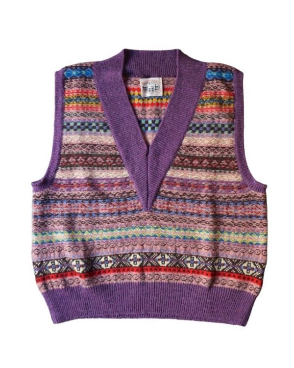 画像1: 【Kota Gushiken(コウタグシケン)】JAMIESON’ S × Kota Gushiken Reversed Stitch Vest/ Purple