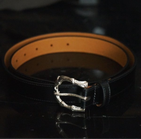 画像1: 【Rosaria Product(ロザリアプロダクト)】Bamboo Buckle Belt/ BLACK