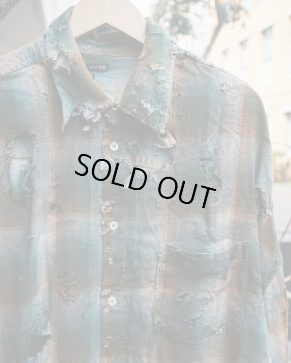 画像2: 【LES SIX(レシス)】Destroyed Mega Flannel/ Green