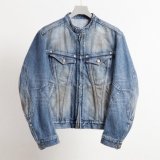 画像: 【NVRFRGT(ネヴァーフォーゲット)】DENIM MOTORCYCLE JACKET  "DISTRESSED FADED INDIGO"