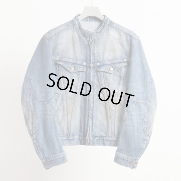画像1: 【NVRFRGT(ネヴァーフォーゲット)】DENIM MOTORCYCLE JACKET  "DISTRESSED FADED INDIGO"
