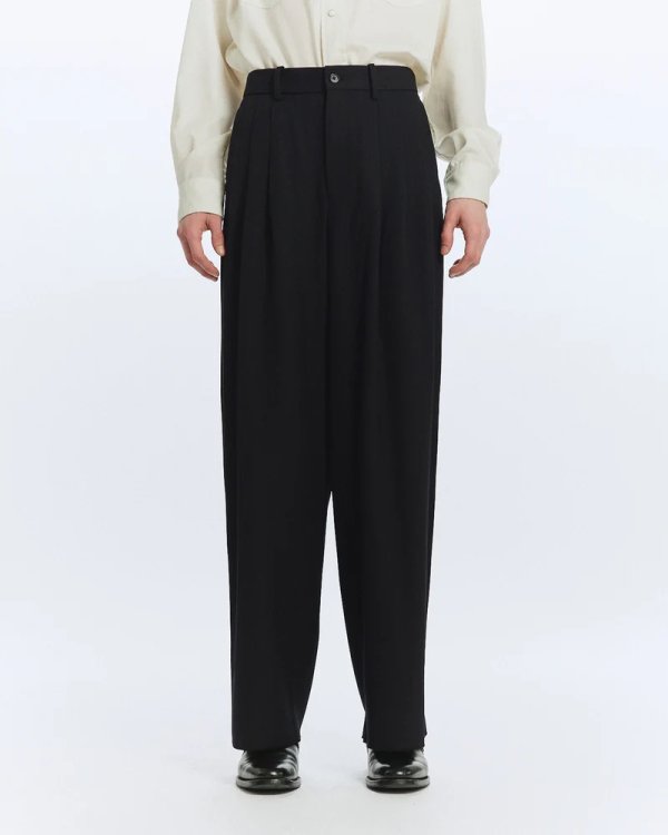 画像4: 【MARKAWARE(マーカウェア)】ORGANIC WOOL SURVIVAL CLOTH／TRIPLE PLEATED WIDE TROUSERS ”BLACK”