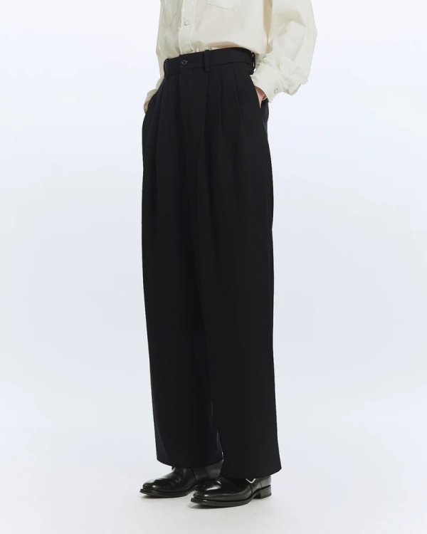 画像3: 【MARKAWARE(マーカウェア)】ORGANIC WOOL SURVIVAL CLOTH／TRIPLE PLEATED WIDE TROUSERS ”BLACK”