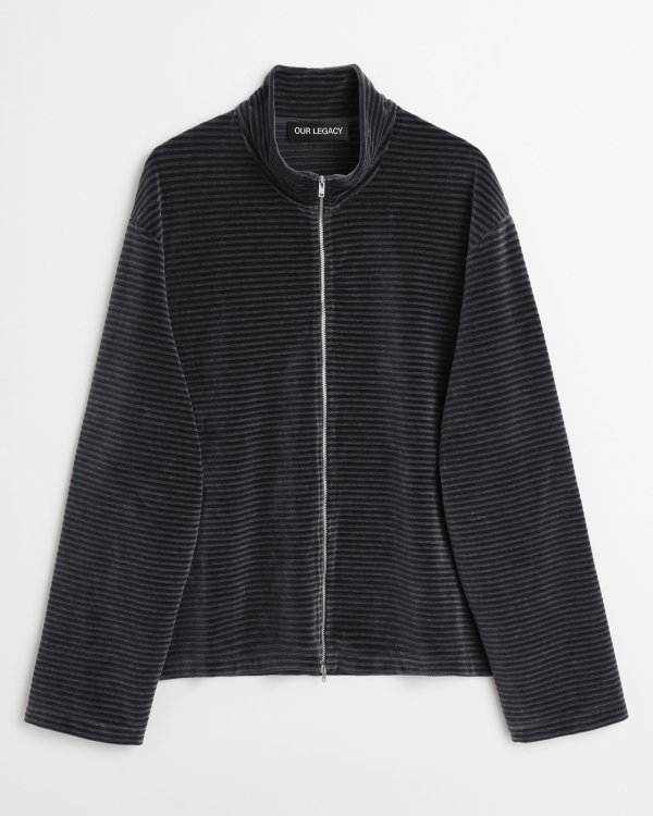 画像1: 【OUR LEGACY(アワーレガシー)】SHRUNKEN FULLZIP POLO/ Phantom Stripe Velour