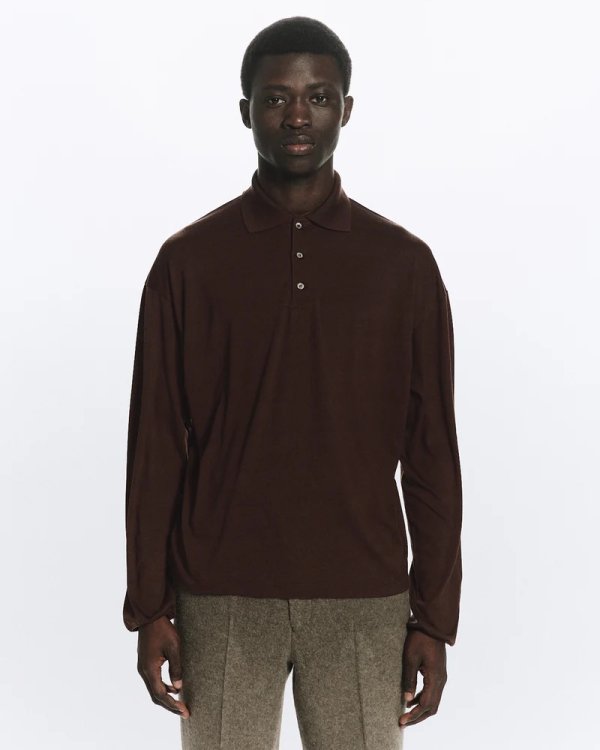 画像1: 【MARKAWARE(マーカウェア)】Super 160’s Wool Washable Knit Long Sleeve Polo　”Olive Drab”
