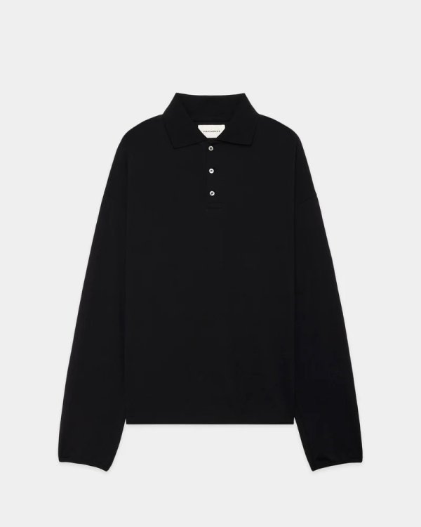 画像1: 【MARKAWARE(マーカウェア)】Super 160’s Wool Washable Knit Long Sleeve Polo　”Black”