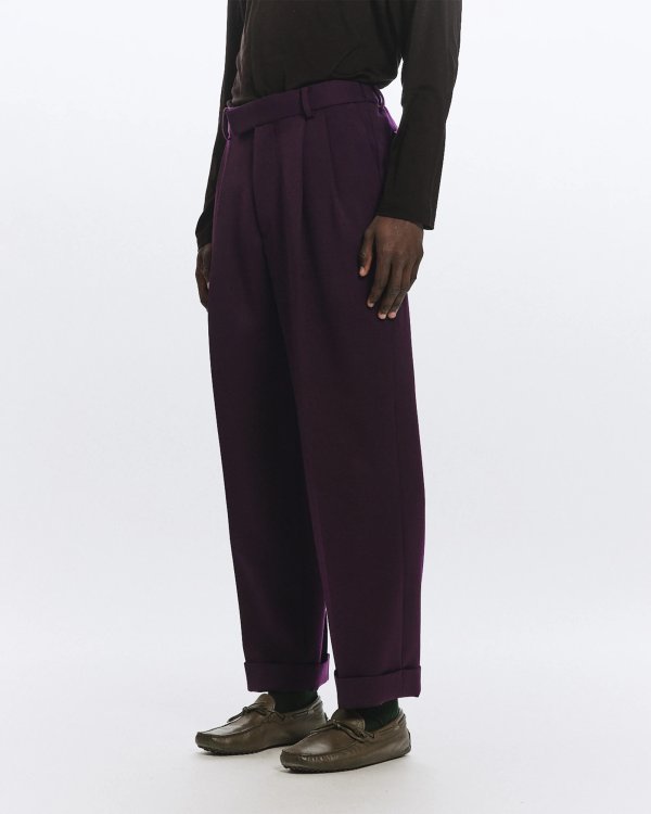 画像2: 【MARKAWARE(マーカウェア)】Polwarth Tuxedo Cloth Double Pleated Wide Trousers "Black"