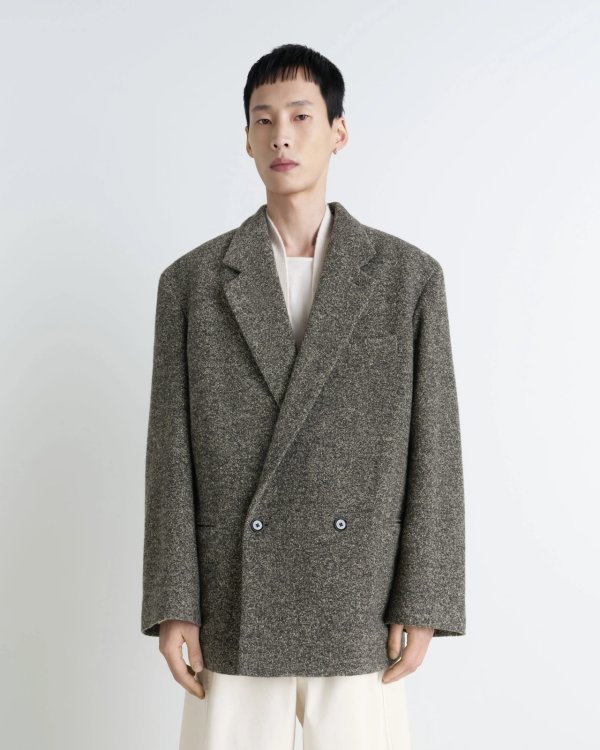画像3: 【LEMAIRE(ルメール)】SHORT DOUBLE BREASTED COAT/ BLACK×BEIGE MELANGE