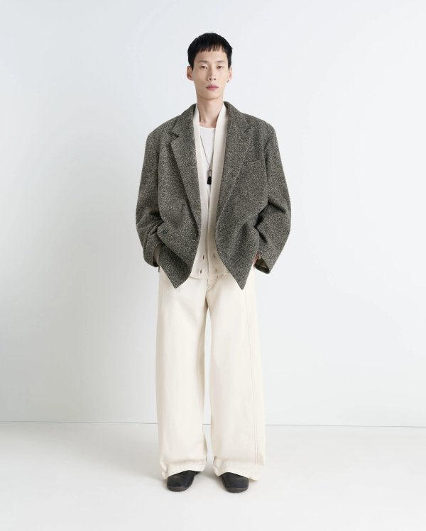画像2: 【LEMAIRE(ルメール)】SHORT DOUBLE BREASTED COAT/ BLACK×BEIGE MELANGE