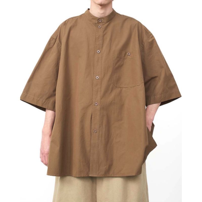 HED MAYNER（ヘドメイナー）】3 PLEAT SHORT SLEEVE SHIRT/BROWN - VELVET