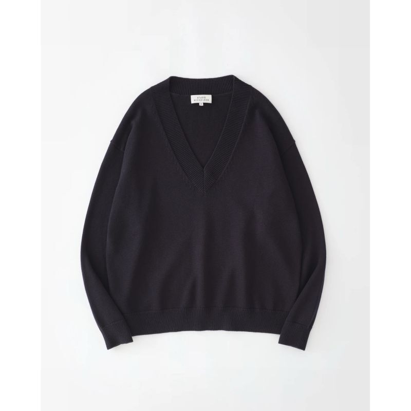 STUDIO NICHOLSON(スタジオニコルソン)】SOLA-V NECK KNIT/ DARK NAVY