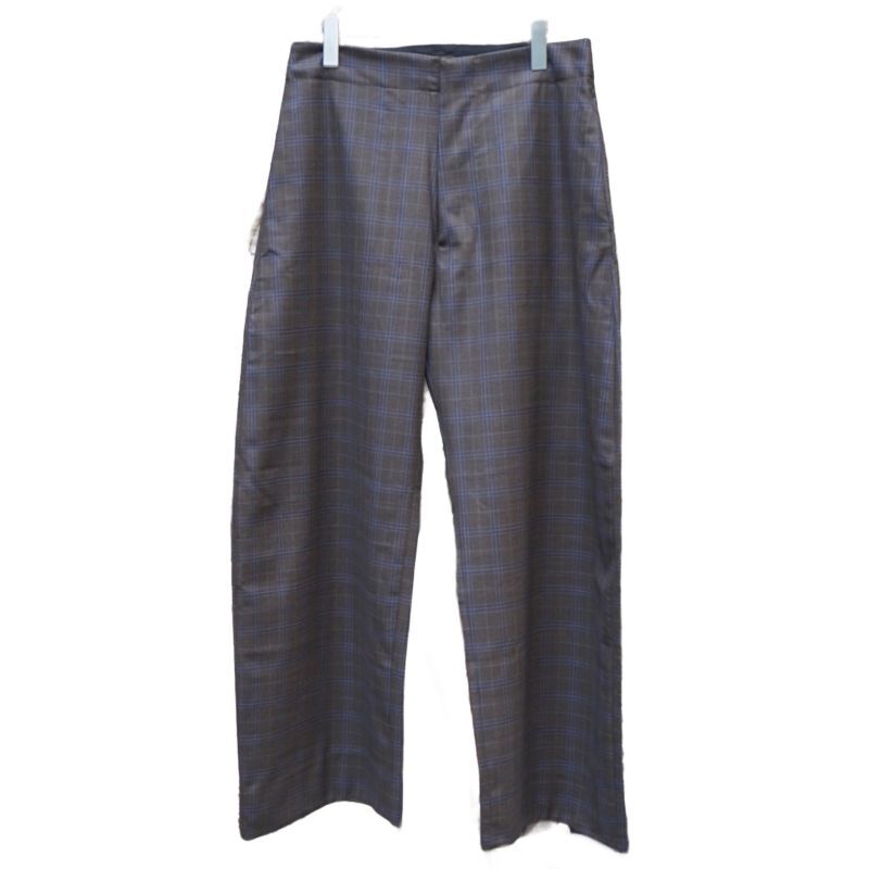 Morgane Krischer(モーガンクリッシャー)】Curved large trousers/ CHECK BROWN×BLUE -  VELVET